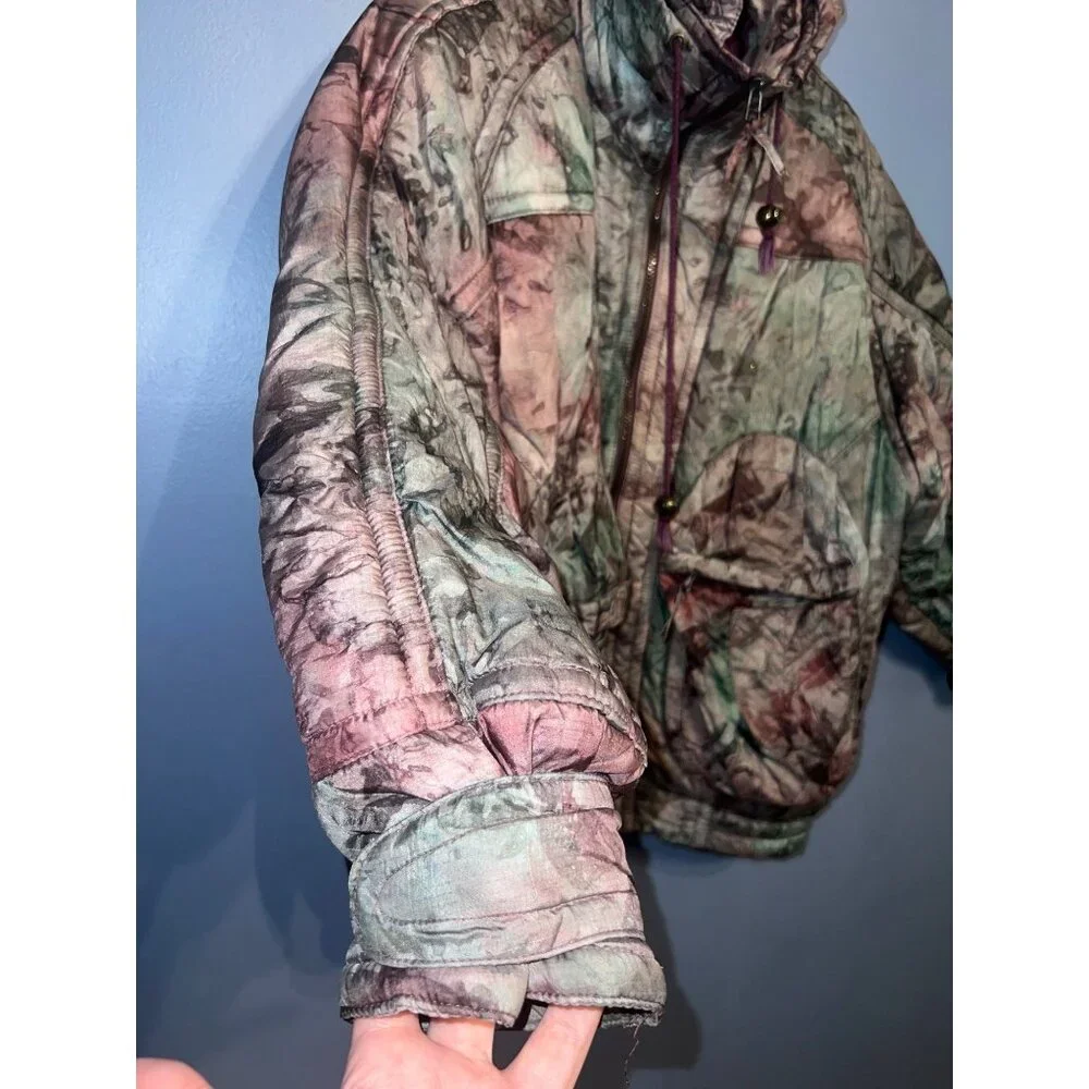 Vintage Women's Puffer Winter Jacket Metallic Purple/Green Camo Sz Med East West